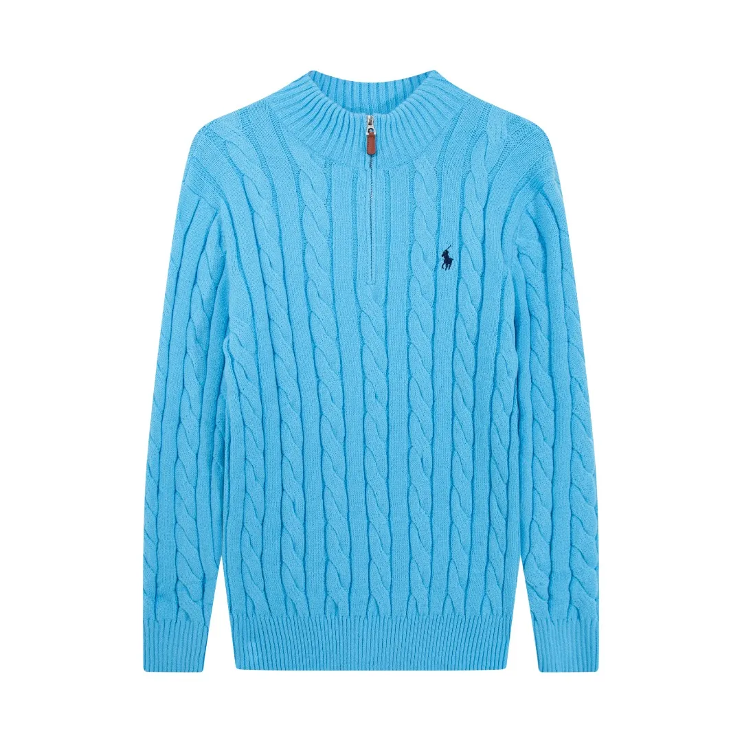 P230 RALPH LAUREN Ralph Lauren seven-color classic small label embroidered stand-collar long-sleeved half-zip knitted sweater tops for men and women seven colors Color: black white gray royal blue pink sky blue khaki code number: S M L XL material: cotton